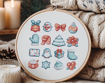 My Cute Snowy Santa Winter Cross Stitch Pattern: Kawaii cozy Christmas Stardew Valley Items Inspiration (PDF Pattern + Pattern Keeper PDF)