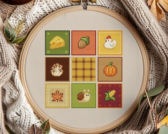 My Cozy Autumn Patchwork Cross Stitch Pattern: Cute Fall Cottagecore Stardew Valley Inspiration (PDF Pattern + Pattern Keeper PDF)