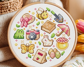 My Cute Cottagecore Spring Mood Circular Cross Stitch Pattern: Kawaii Coquette Easter Design (PDF Pattern + Pattern Keeper file )