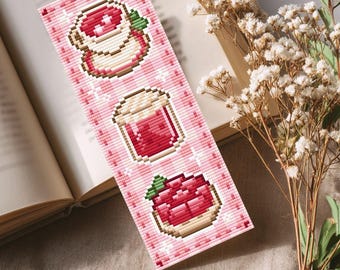 Cute Coquette Strawberry Bookmark Cross Stitch Pattern: Kawaii Fruit Dessert (PDF Pattern)