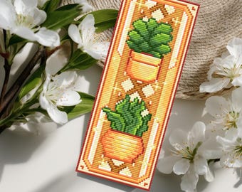 Cute Houseplants Cross Stitch Pattern: Kawaii Bookmark, grass plant, succulent (PDF Pattern + Pattern Keeper PDF)