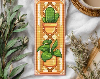Cute Houseplants Cross Stitch Pattern: Kawaii Bookmark (PDF Pattern + Pattern Keeper PDF)