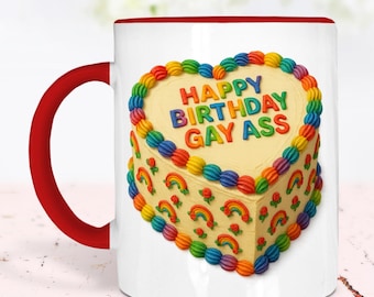 Gay Rainbow-verjaardagstaart, gelukkige verjaardag Gay Ass-mok, grappig LGBTQ-cadeau, lesbische verjaardagskaart, onbeleefd homocadeau, Pride Month, lesbisch cadeau