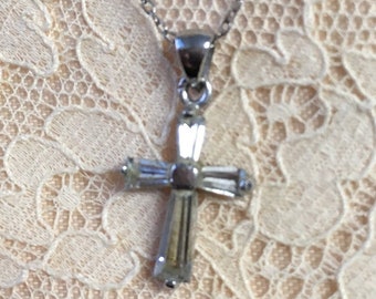 Vintage 70's "SMALL CROSS PENDANT" in Silver Toned with Necklace