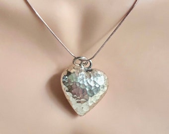 Vintage 80's "PUFFED HEART PENDANT" 2 Sided Hammered Style Pendant