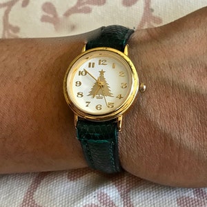 Vintage 90's "CHRISTMAS TREE WATCH"  by Milan - Green Tinted Leather Strap- Quartz - Time Tested