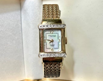 Vintage  "GOLDTONED DIAMOND WATCH" by Anne Klein -Swiss Movement - Time Tested - Mother of Pearl Dial - Gold Toned Bracelet Watch