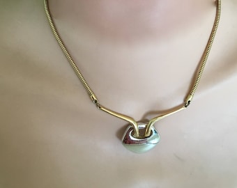 Vintage 80's "ARTISTRY PENDANT" Two Toned Gold & Silver Modernist Collar Piece Necklace