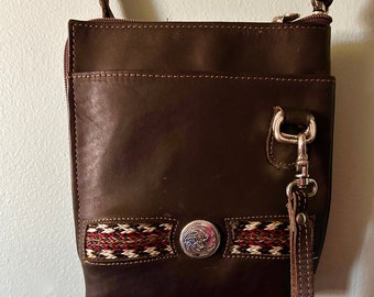 Vintage "SADDLE LEATHER PURSE" Over-the-Shoulder Style or a Wrist (Hand) Strap- No Wallet Needed -Dark Sienna Brown