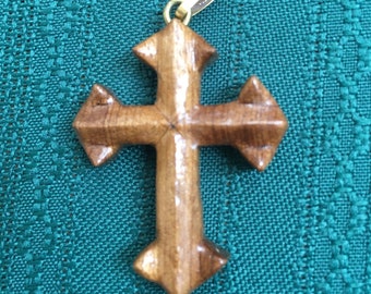 Vintage 60's  "Wooden Cross" with a Gold Toned Bale