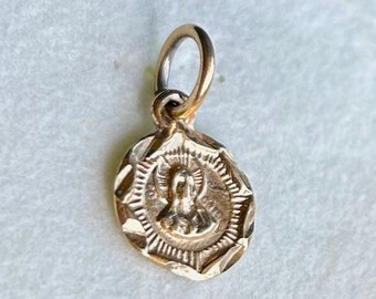 Vintage 90's "Two Sided RELIGIOUS CHARM PENDANT" Jesus in Sacred Heart Design & Miraculous Mary Design - Very Small Round Frame