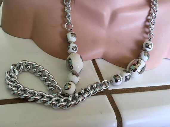 Vintage 80's   "CHAIN LINK NECKLACE" -  Silver To… - image 3