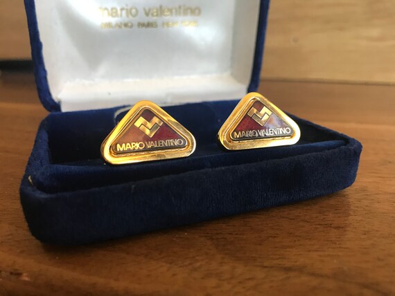 Vintage 60's "MARIO VALENTINO CUFFLINKS'" Gold To… - image 4