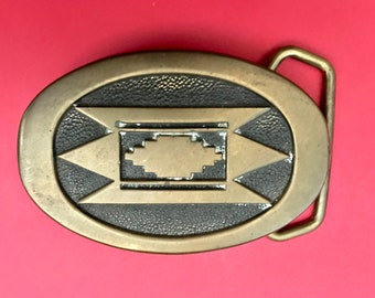 Vintage 70's  "OVAL BRASS BUCKLE"  Single Prong Southwestern Inspired Design by B T S