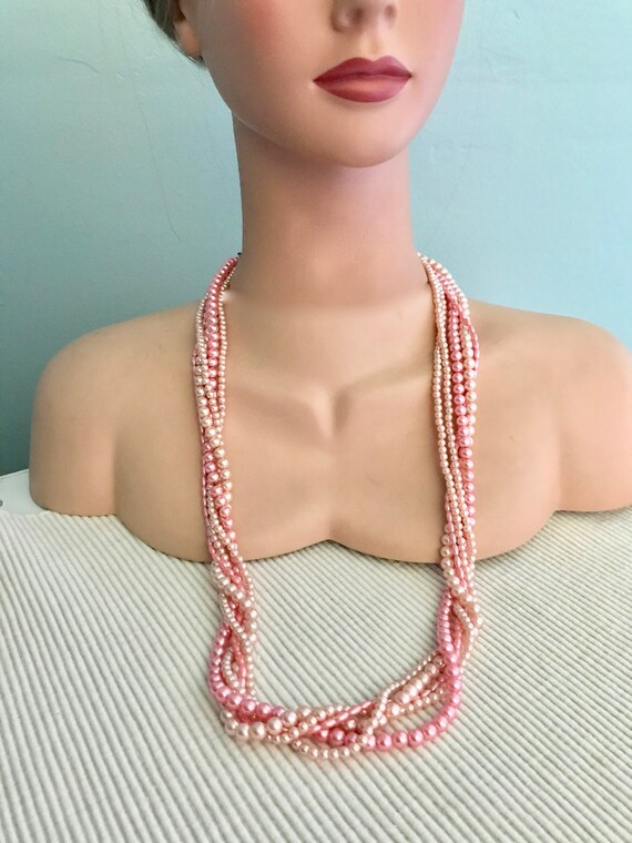 Vintage 70's "PINK MULTI STRAND"  Five Twisted St… - image 7