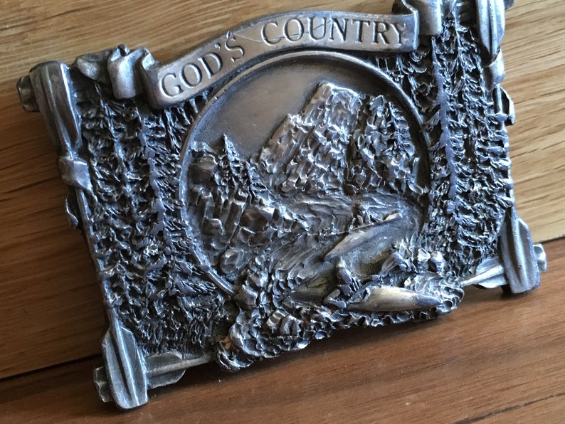Very Handsome Belt Buckle by Bergamot Vintage 70/'s   GOD/'S COUNTRY BUCKLE