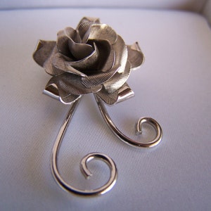 Vintage 60's STERLING SILVER ROSE Brooch / Pin Beautiful image 2