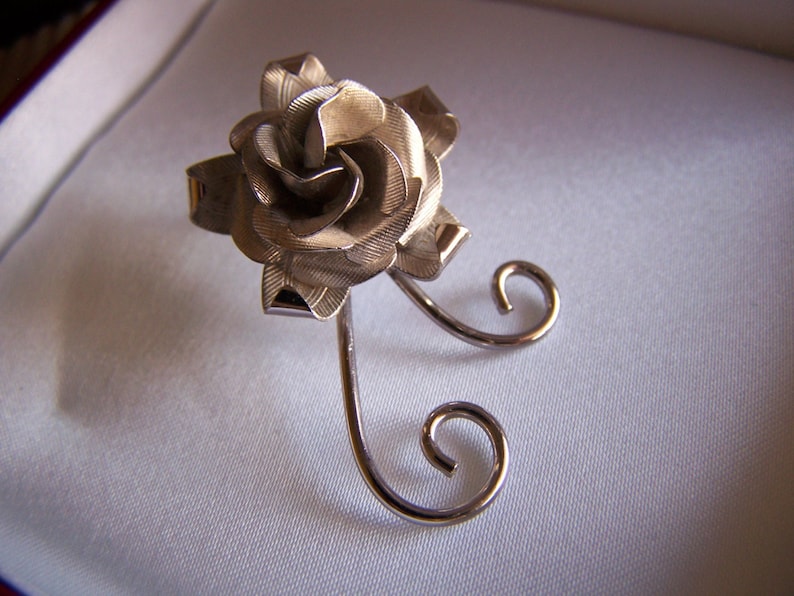 Vintage 60's STERLING SILVER ROSE Brooch / Pin Beautiful image 1