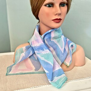 Vintage 70&#39;s Sheer Scarf in Pastel Geometric Design Made in Japan