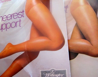Vintage 70's " PENNEY'S WORTHINGTON NYLONS" Sheerest Support Pearl Grey & Off Black Size Long