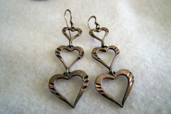 Vintage 80's "SILVER OPEN HEART" Dangles /  Earri… - image 3