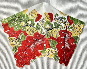 Vintage "FALL SEASON HANDKERCHIEF" with Scalloped Edges in Autumn Season Colors.  Super Lovely!