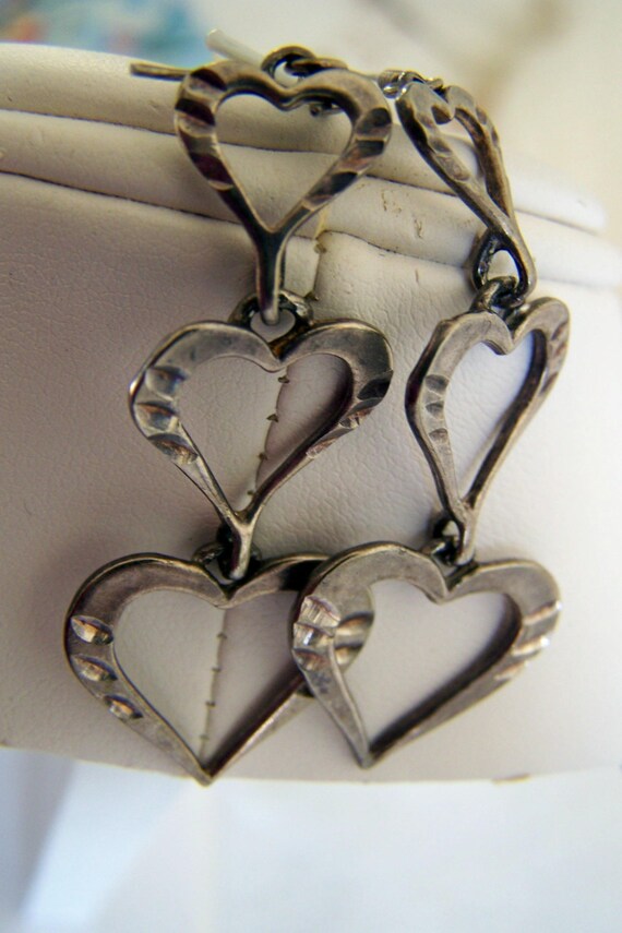 Vintage 80's "SILVER OPEN HEART" Dangles /  Earri… - image 2