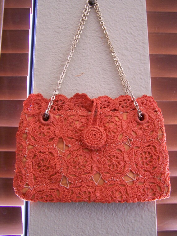 Vintage 60's " ORANGE LACE PURSE " Woven Handbag