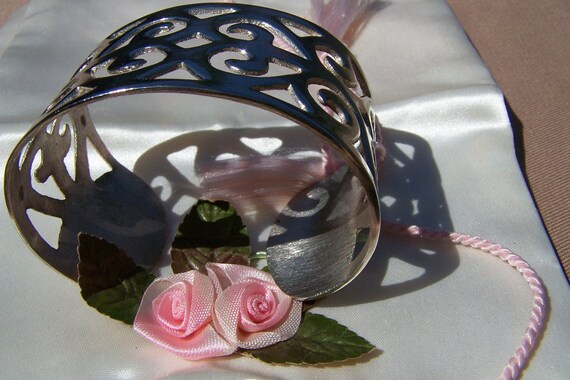 Vintage 80's "SILVER TONE CUFF" / Bracelet   Open… - image 1