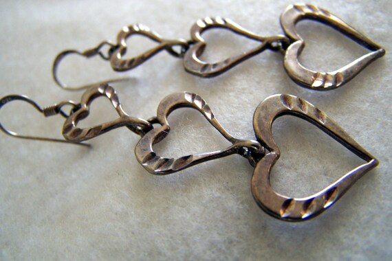 Vintage 80's "SILVER OPEN HEART" Dangles /  Earri… - image 1