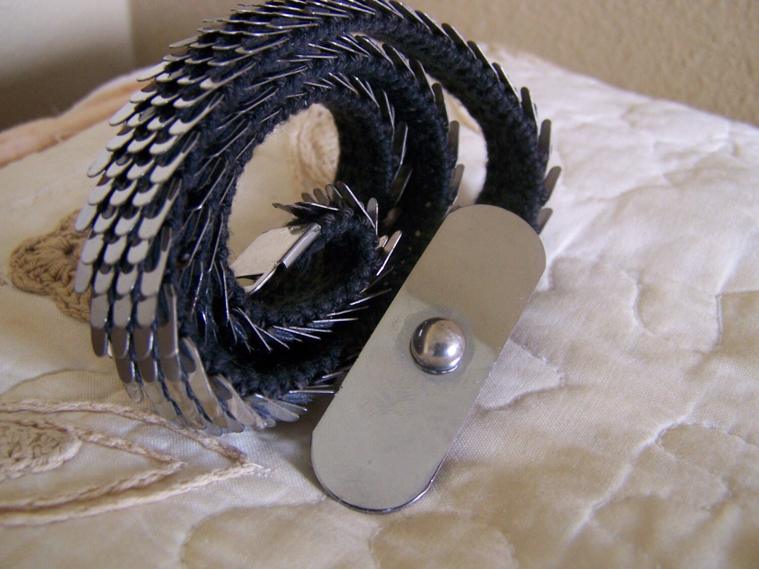 70s Silver Tone Fish Scale Belt with Decorative Silver Buckle‎ Vintage Fishscale Belt - Etsy main image 2