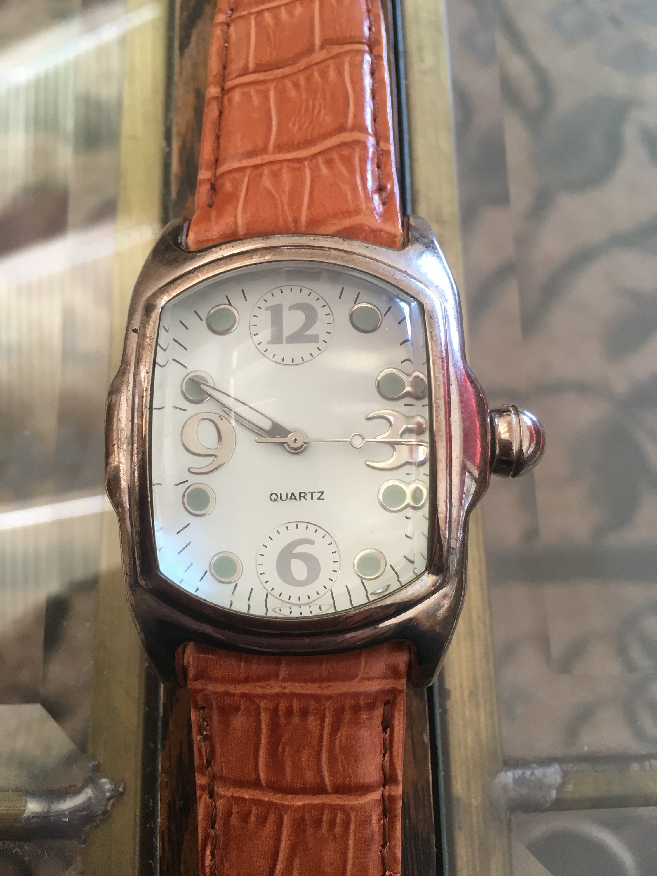 Vintage 90 s leather STRAP Watch Amber Brown Strap convex Quartz Time Tested Etsy Australia