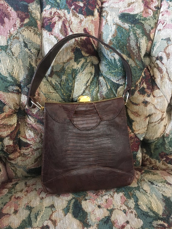 Vintage 50's - 60's "LEATHER HANDLED PURSE"  with… - image 2