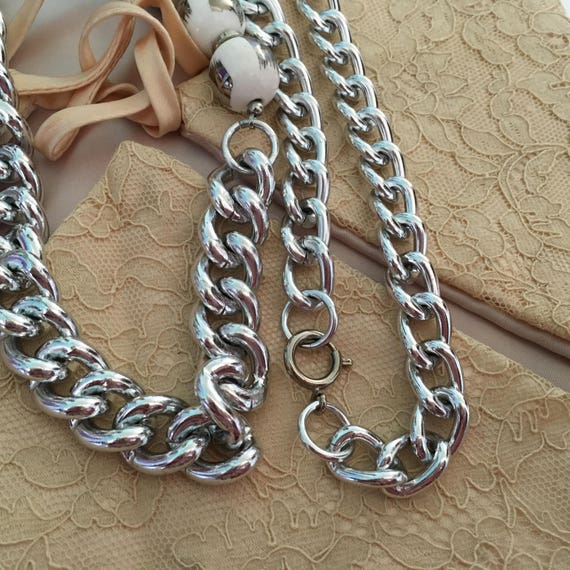 Vintage 80's   "CHAIN LINK NECKLACE" -  Silver To… - image 6