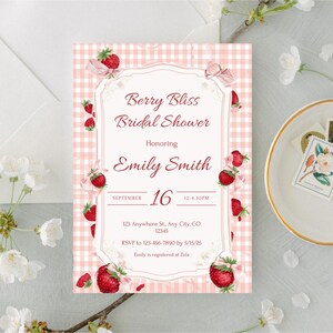 Berry Bliss Bridal Shower Invitation, Customizable Invitation, Bridal Shower Invite, Pink Bridal Shower, Instant Download, Canva Template