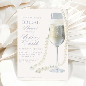 Pearls & Prosecco Bridal Shower Invitation, Bubbly Bridal Shower, Bride to be, Champagne Shower, Instant Download