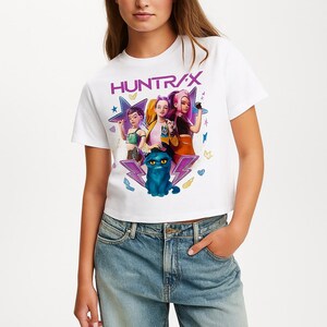 T-Shirt Manches Courtes Fille Kpop Demon Hunters - Graphique Mignon, Col Rond, Coton Confort