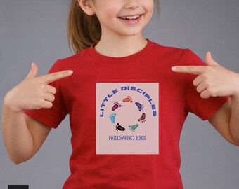 Little Disciples Following Jesus Christian Kids Shirt, 100% Cotton Faith Tee. Made in Alpharetta, GA by Neurodiverse team.