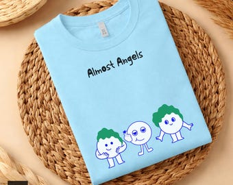 Almost Angels Graphic T-Shirt, Funny Minimalist Cartoon Tee, Kawaii Casual Shirt. Made in Alpharetta, GA by Neurodiverse team.