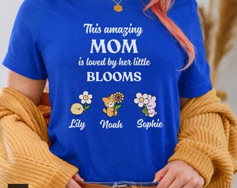 Personalized Mom Shirt with Kids Names, This Amazing Mom is Loved by Her Little Blooms, custom Mother’s Day Gift, Made in Alpharetta, GA