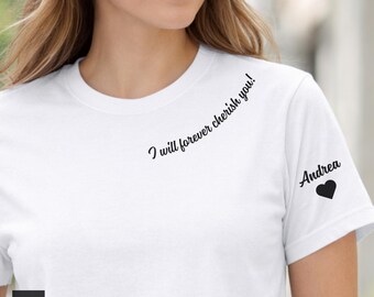 Custom Name Collar Shirt, Personalized Text T-Shirt, Cotton Crewneck Gift. Made in Alpharetta, GA by Neurodiverse team.