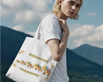 Elephant Art Cotton Tote Bag | Neurodiverse Artists. Made in Alpharetta, GA by Neurodiverse team.