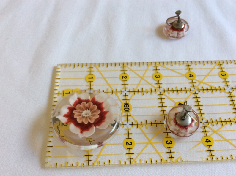 Vintage Lucite Red Rose Flower Pin and Earrings Set Mid-century