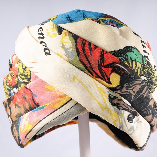 Vintage Bes-Ben Silk Matador Print Turban Hat