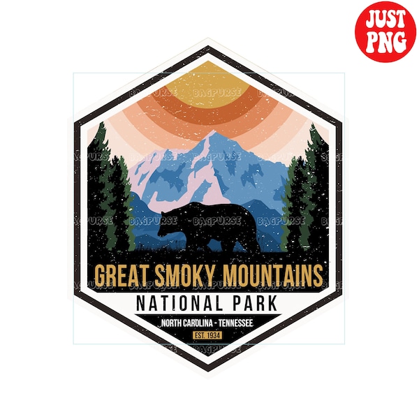 Great Smoky Mountains National Park PNG, Retro Design Sublimations, Printable file, Clipart Downloads, Retro US National Park Shirt Not SVG