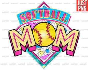 Softball Mom, Softball Mom PNG, Retro Softball Mom Design, 80s 90s Design, Softball File For Sublimation Or Print, Instant Digital Download