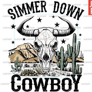 Simmer Down Cowboy PNG, Cowgirl PNG, Cowboy PNG, Retro Western Design, Rodeo, File Design For Sublimation or Print, Digital Download