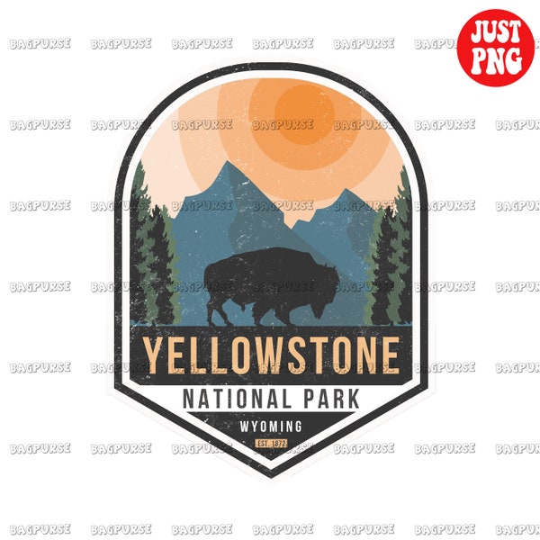 Yellowstone National Park PNG, Retro Design Sublimations, Printable file, Clipart Downloads, Retro US Nationa Park T Shirt Mug Bag, Not SVG