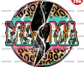 Mama png, Mama Sublimation, Rock Mama png, Leopard Mama png, Leopard Print png, Lightning Strikes, Cheetah Bolt Print png, Printable File