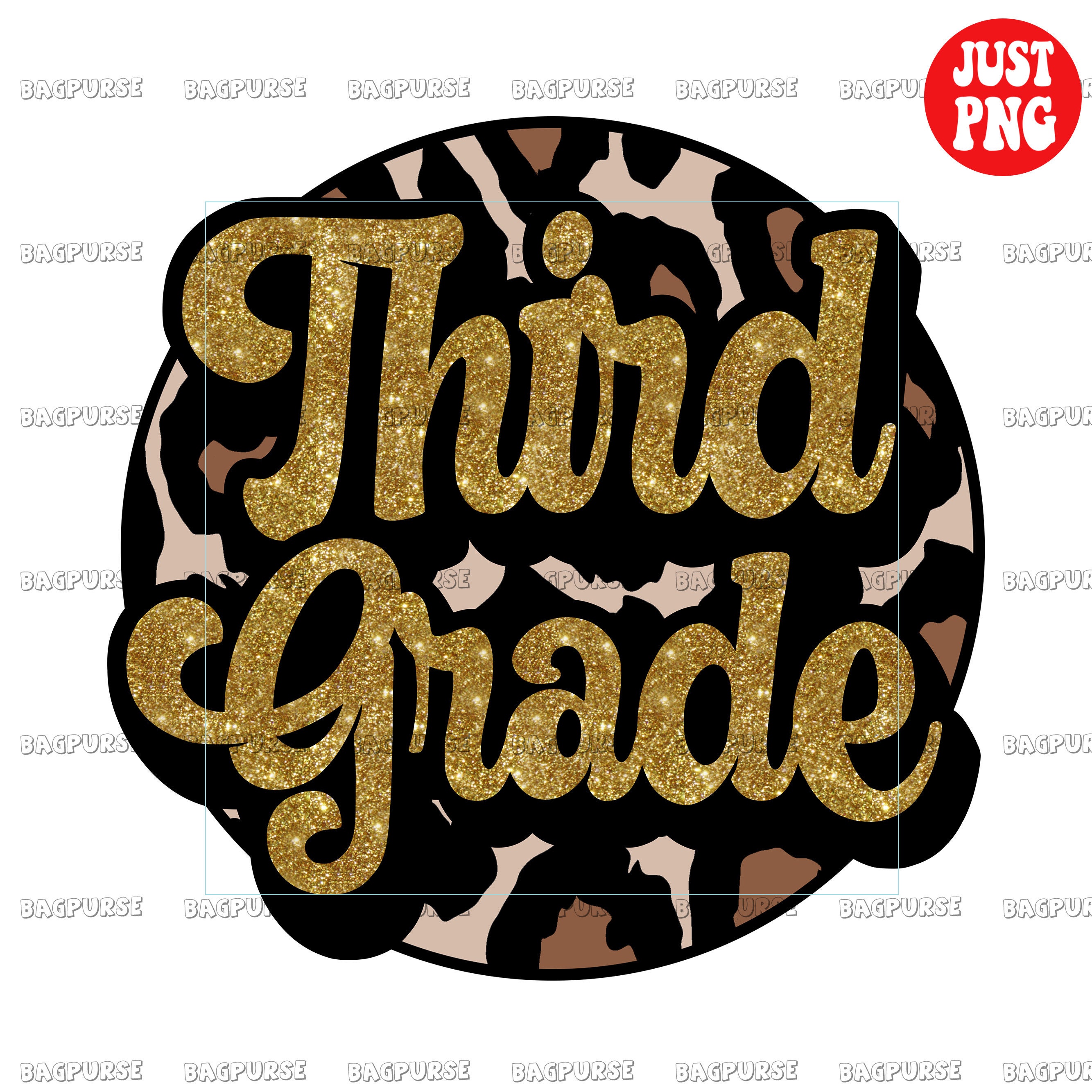 Third Grade PNG | Third Grade Gold Glitter and Leopard Design Sublimation | 3rd Grade Girl Back To School Shirt | Clipart Printable File